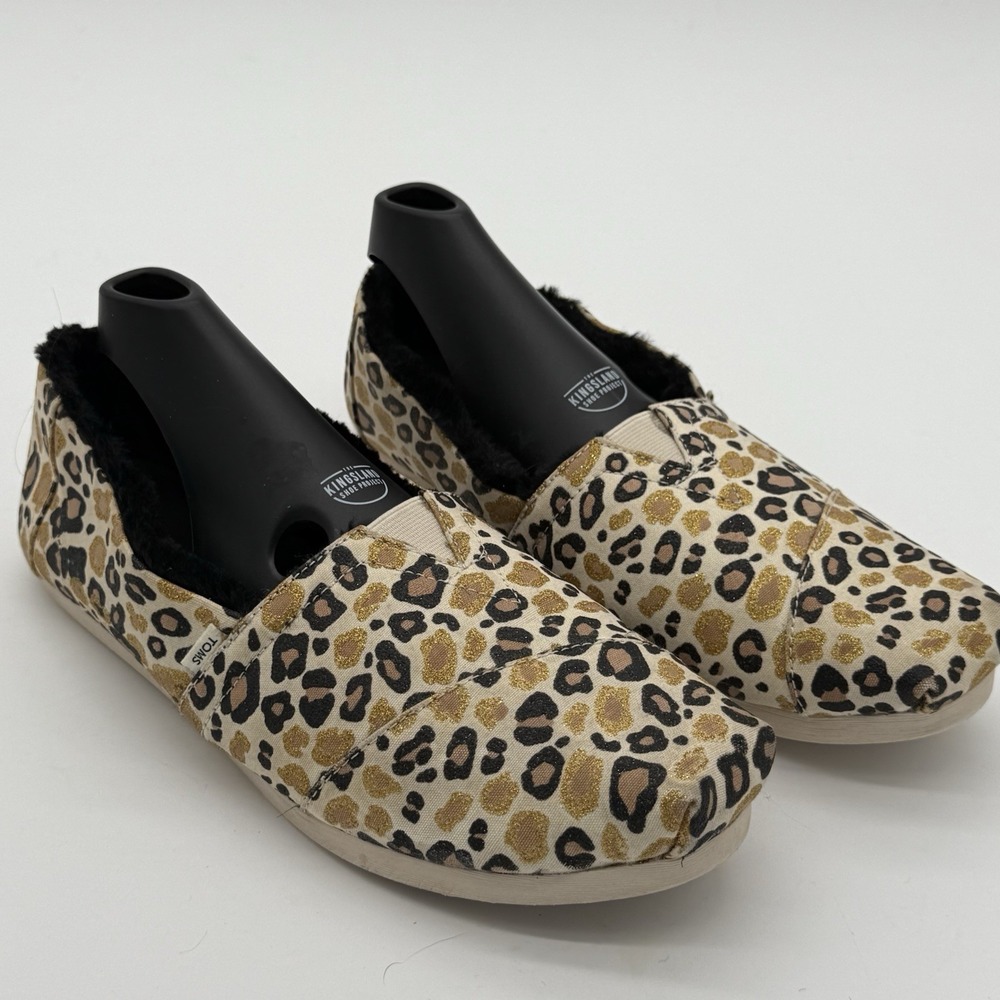 Women's Toms Alpargata Natural Glitter Slip Ons Faux Fur‎ Lined 8.5